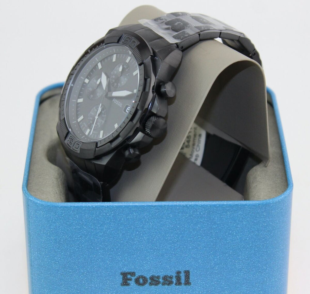 Fossil Bronson Chronograph Black Dial Black Steel Strap Watch for Men - FS5853