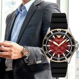 Emporio Armani Meccanico Automatic Red Dial Black Silicon Strap Watch For Men - AR60070