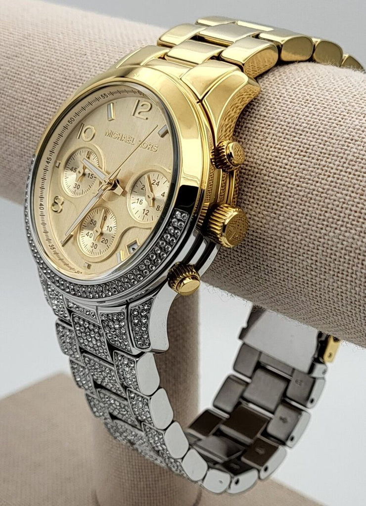 Michael Kors Runway Chronograph Gold Dial Two Tone Steel Strap Watch For Women - MK7329