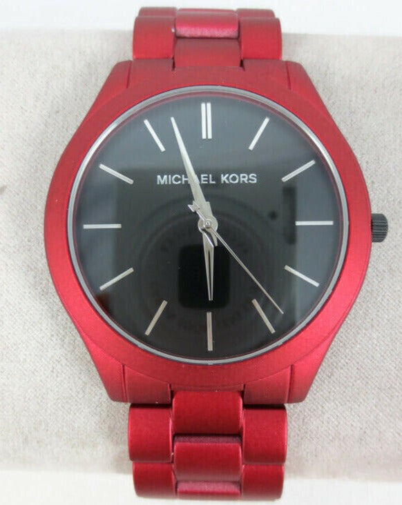 Michael Kors Slim Runway Quartz Black Dial Red Steel Strap Watch for Men - MK8712