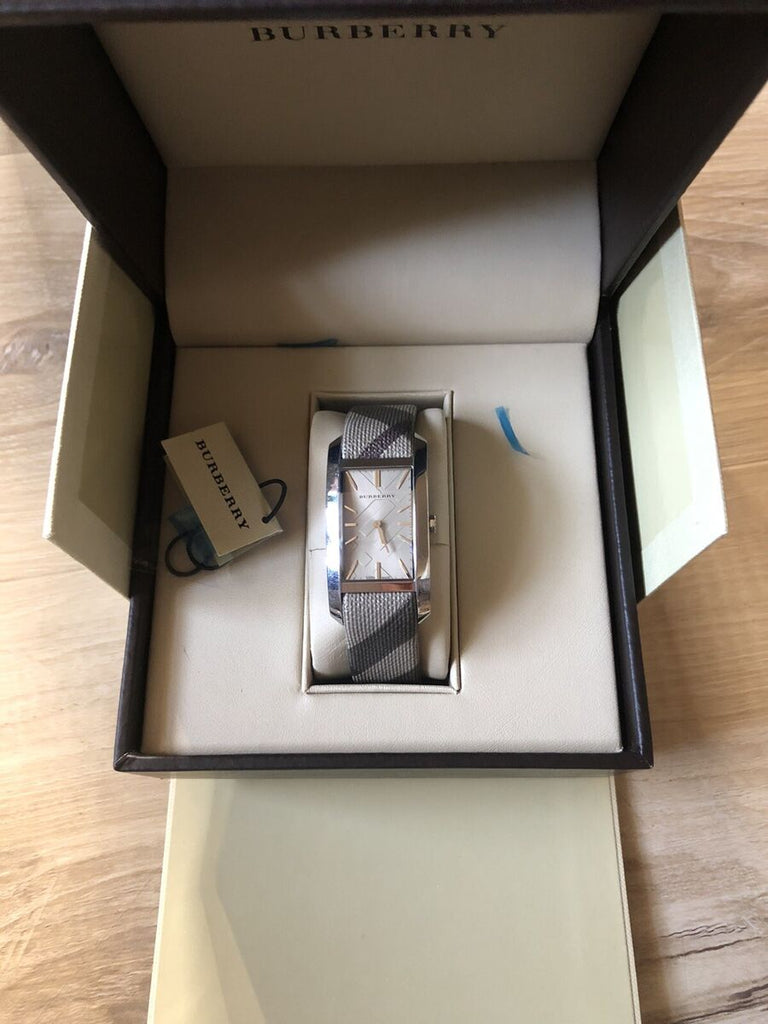 Burberry Nova Check Silver Dial Two Tone Leather Strap Watch For Women - BU9404