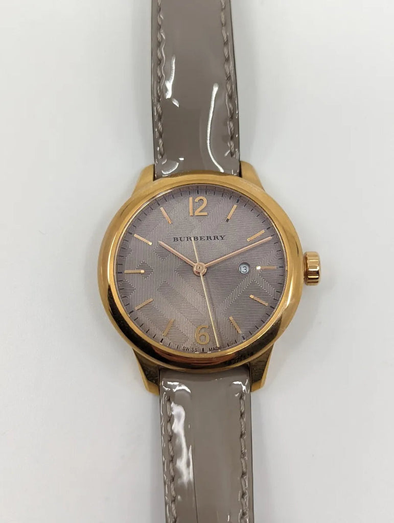 Burberry The Classic Quartz Grey Dial Grey Leather Strap Watch For Women - BU10119