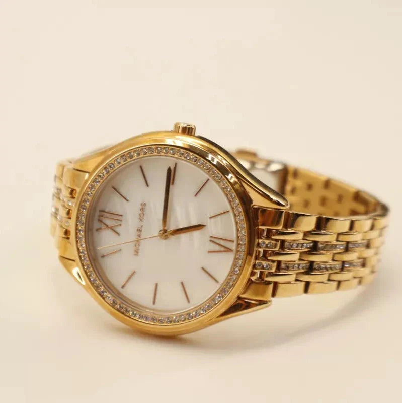 Michael Kors Mindy Three Hand White Dial Rose Gold Steel Strap Watch for Women - MK7078