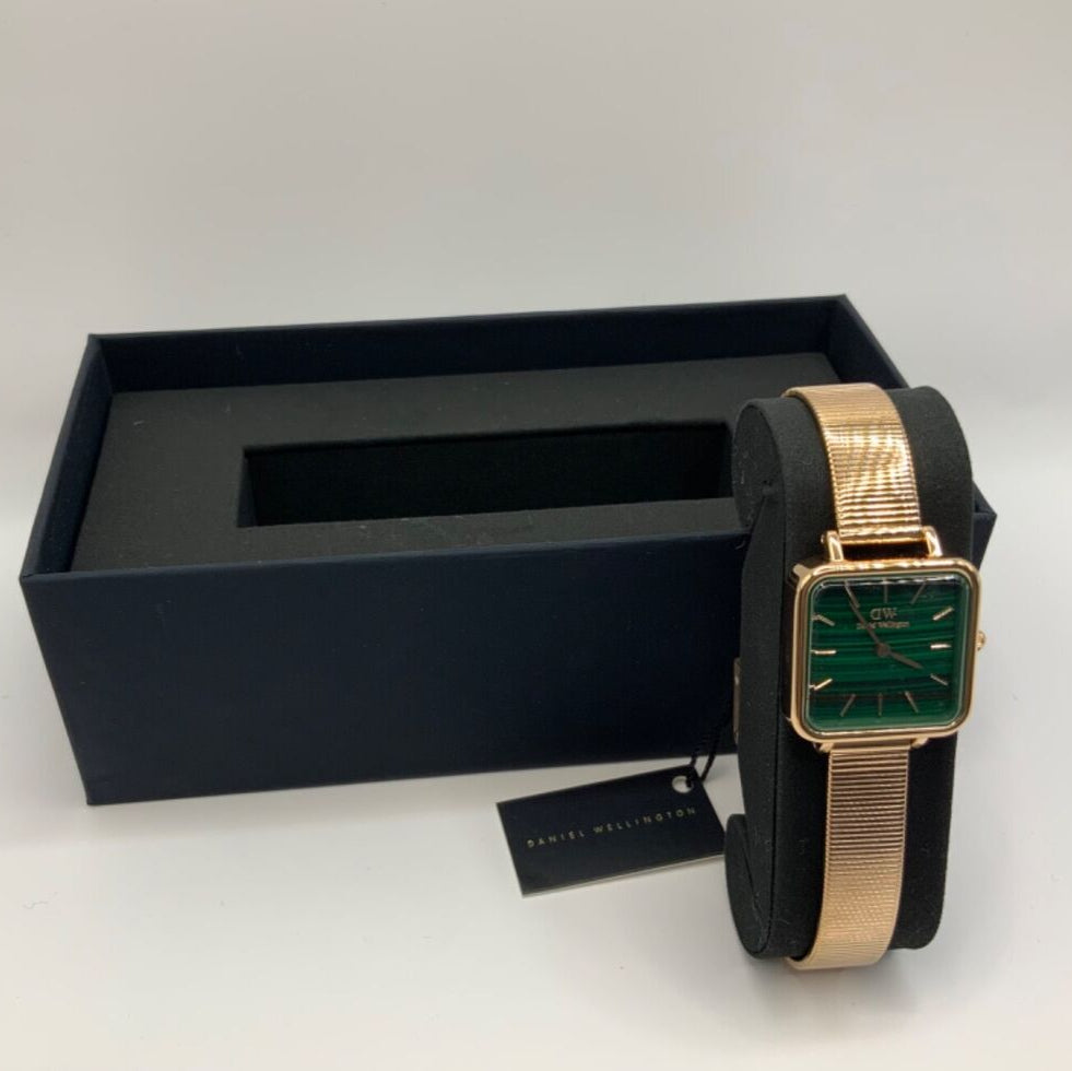 Daniel Wellington Quadro Green Dial Gold Stainless Steel Watch For Women - DW00100520