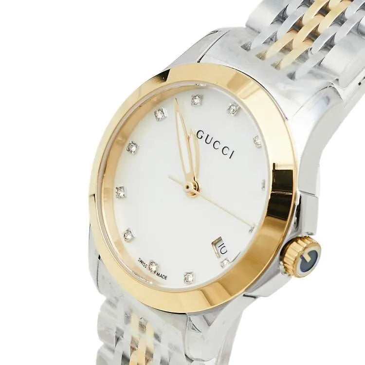 Gucci G Timeless Diamonds Mother of Pearl Dial Two Tone Mesh Bracelet Watch for Women - YA126513