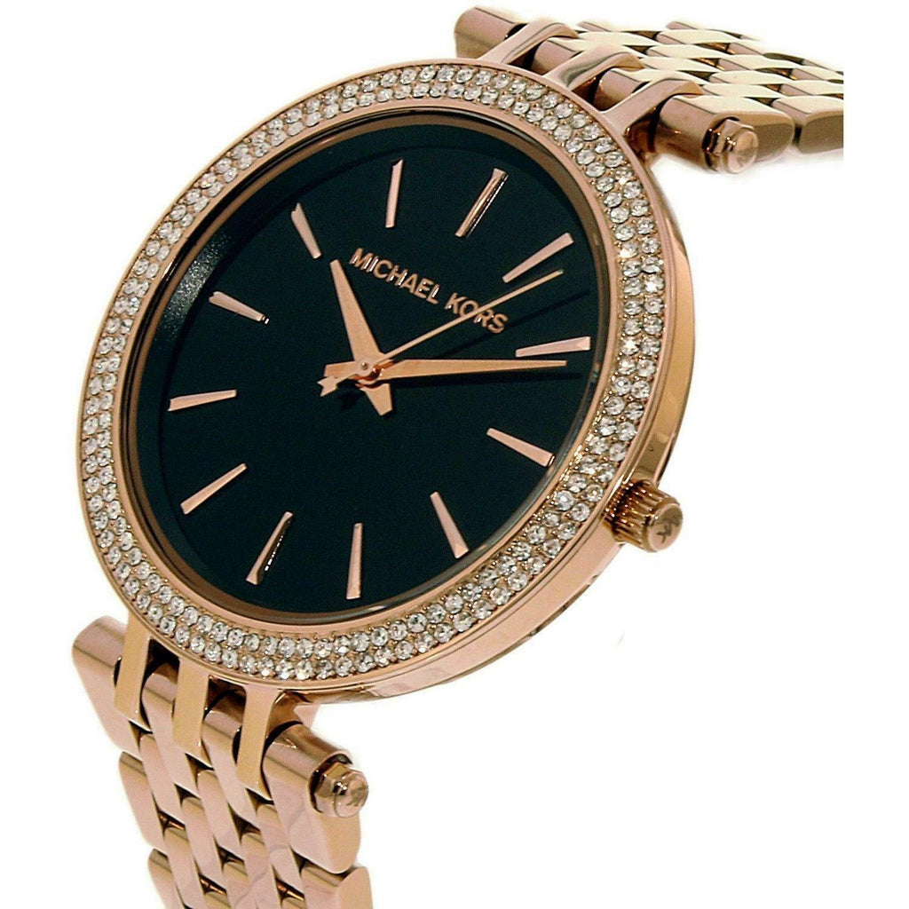 Michael Kors Darci Black Dial Rose Gold Steel Strap Watch for Women - MK3402