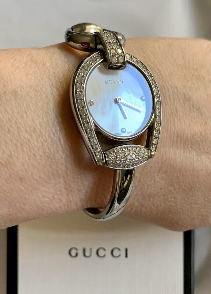 Gucci Horsebit Collection Diamonds Mother of Pearl Dial Silver Steel Strap Watch For Women - YA139505