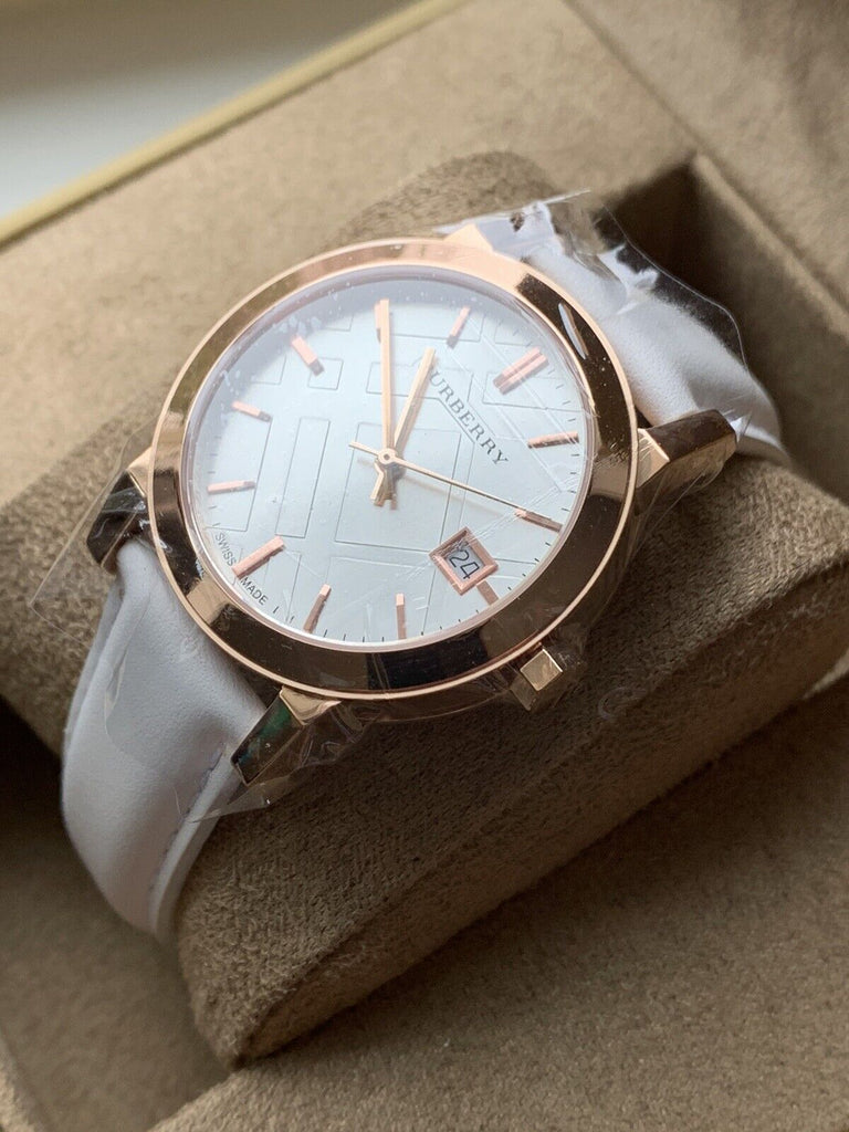 Burberry The City White Dial White Leather Strap Watch for Women - BU9108