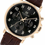 Tommy Hilfiger Daniel Black Dial Brown Leather Strap Watch for Men - 1710379