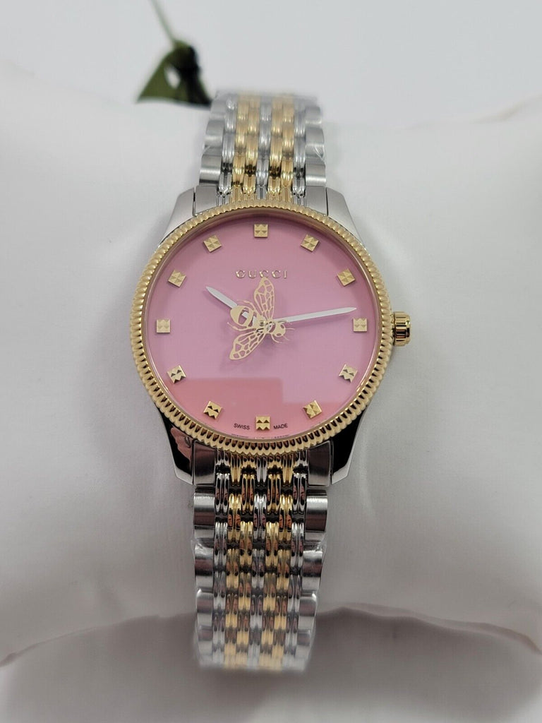 Gucci G Timeless Quartz Pink Dial Two Tone Steel Strap Watch For Women - YA1265030