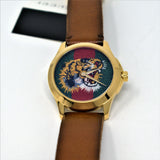 Gucci Le Marche Des Merveilles Red & Green Dial Brown Leather Strap Unisex Watch - YA126497