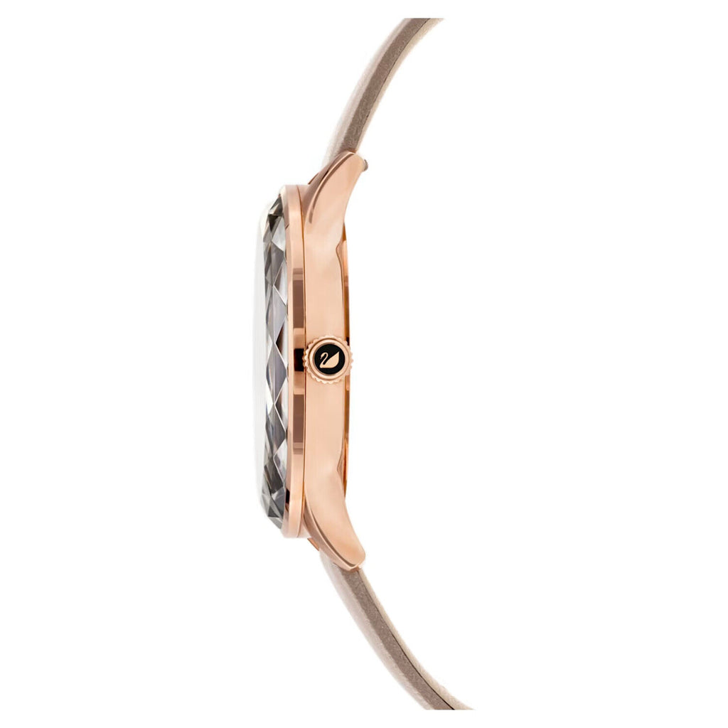 Swarovski Octea Nova Grey Dial Grey Leather Strap Watch for Women - 5295326