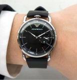 Emporio Armani Aviator Quartz Black Dial Black Leather Strap Watch For Men - AR11336