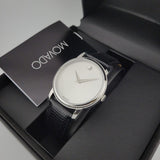 Movado Museum Quartz Silver Dial Black Leather Strap Watch For Men - 2100001