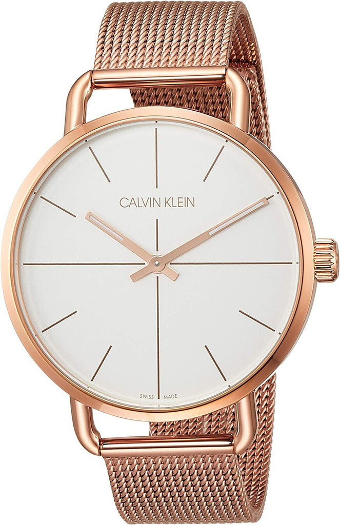 Calvin Klein Even White Dial Rose Gold Mesh Bracelet Watch for Women - K7B21626