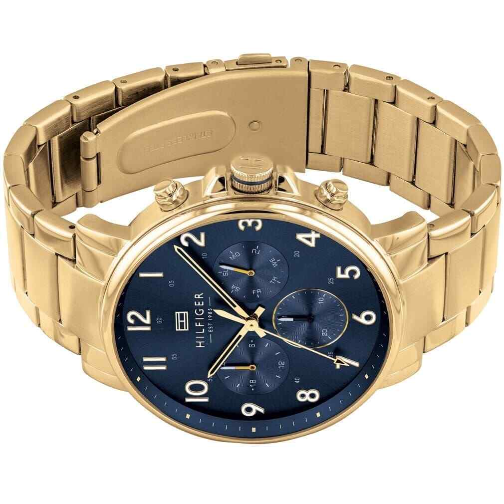 Tommy Hilfiger Daniel Chronograph Blue Dial Gold Steel Strap Watch for Men - 1710384