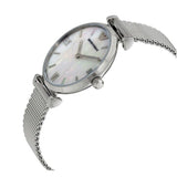 Emporio Armani Gianni T Bar Mother of Pearl Dial Silver Steel Strap Watch For Women - AR1955