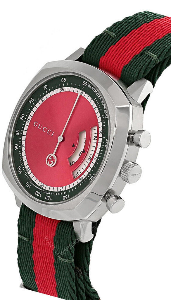 Gucci Grip Quartz Chronograph Red Dial Two Tone NATO Strap Watch for Men - YA157304