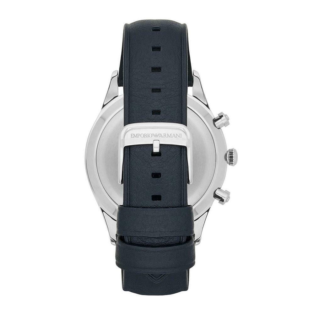 Emporio Armani Lambda Chronograph Blue Dial Blue Leather Strap Watch For Men - AR11018