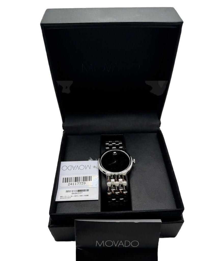 Movado Classic Quartz Black Dial Silver Steel Strap Watch for Men - 0606337