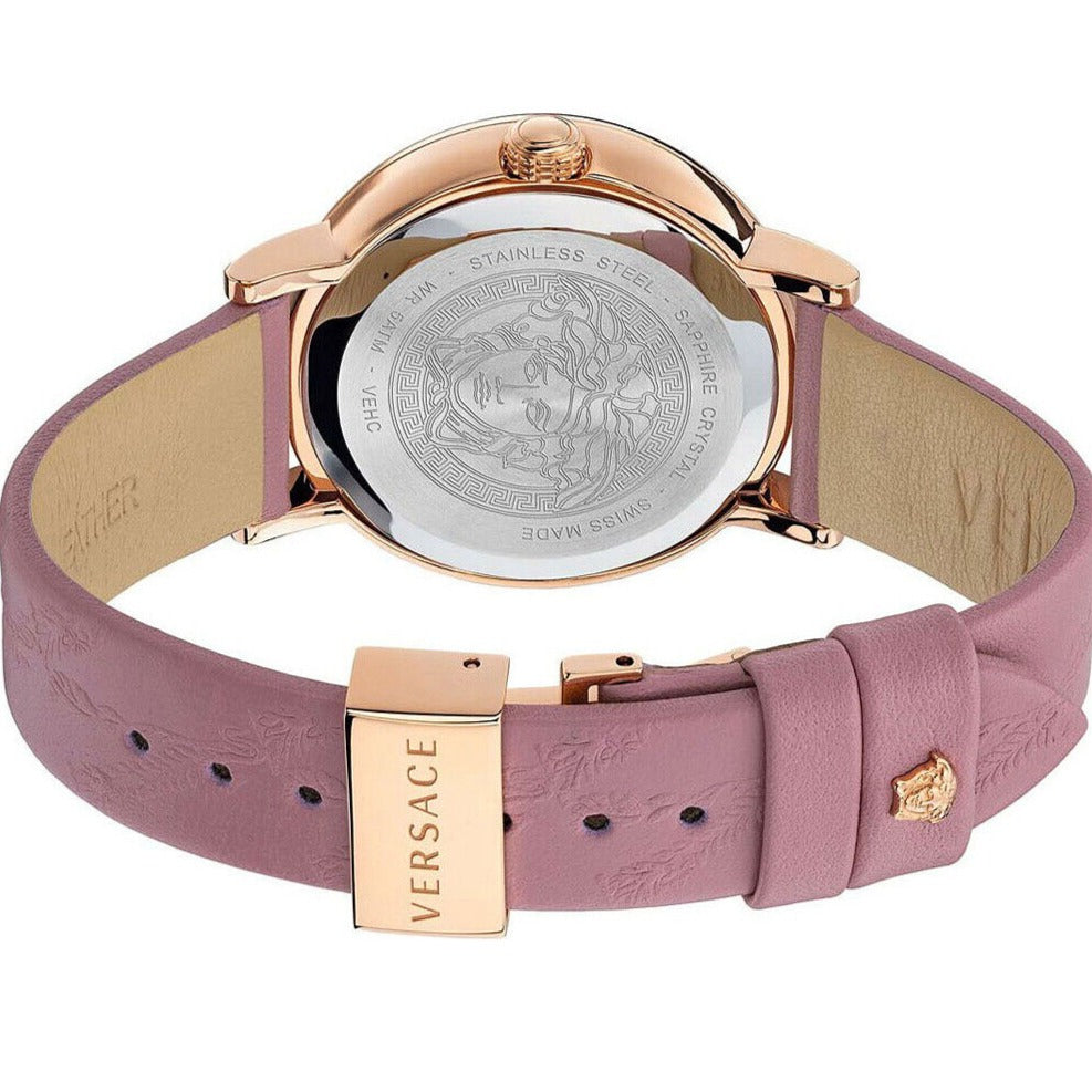 Versace Virtus Quartz Grey Dial Pink Leather Strap Watch for Women - VEHC00319