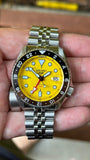 Seiko 5 Sport SKX GMT US Special Creation Automatic Yellow Dial Silver Steel Strap Watch for Men - SSK017K1