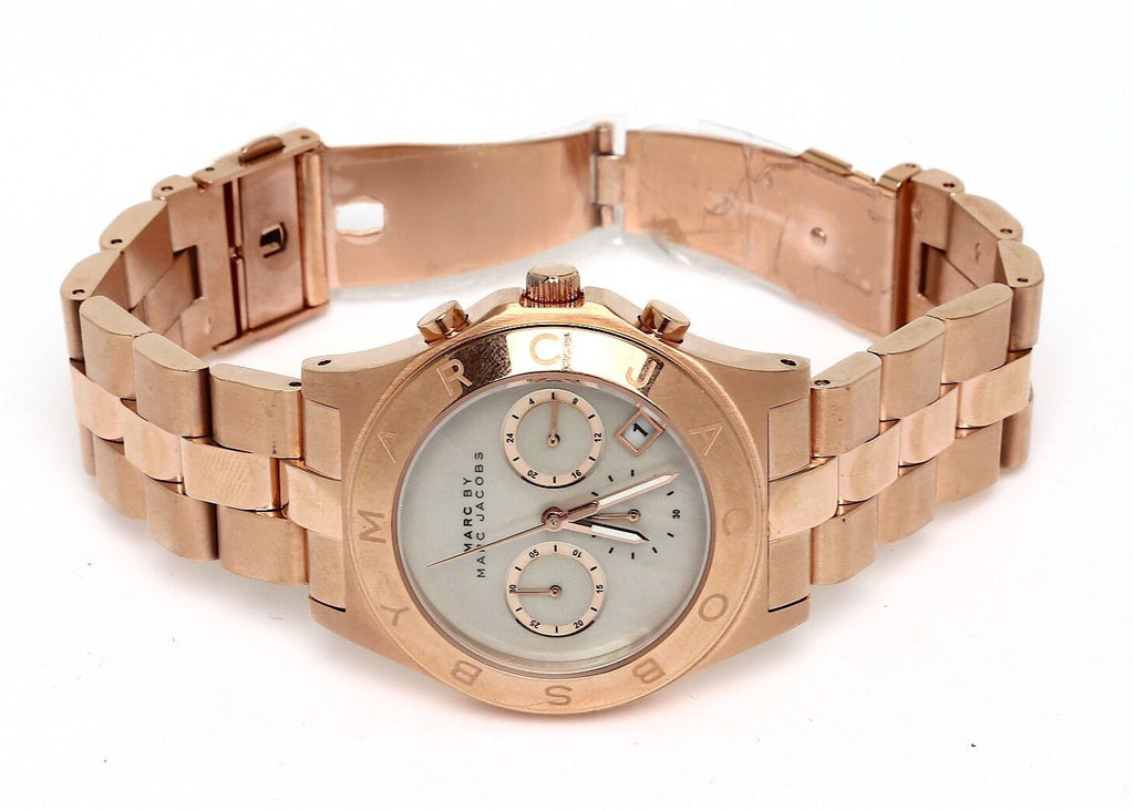 Marc Jacobs Blade Chronograph Mother of Pearl White Dial Rose Gold Steel Strap Watch for Women - MBM8637