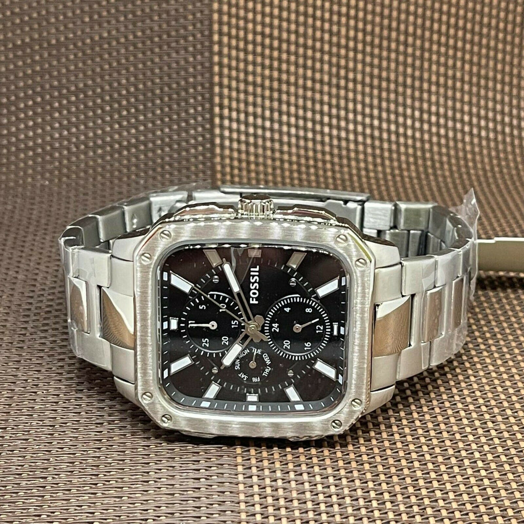 Fossil Inscription Multifunction Black Dial Silver Steel Strap Watch for Men - BQ2655