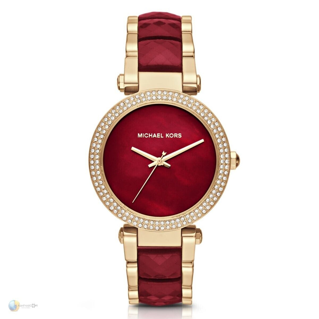 Michael Kors Parker Mother of Pearl Red Dial Two Tone Steel Strap Watch for Women - MK6427