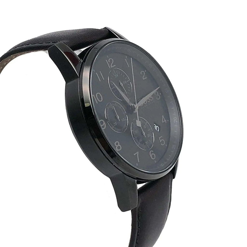 Hugo Boss Navigator Black Dial Black Leather Strap Watch for Men - 1513497