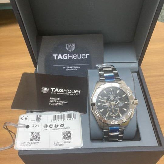 Tag Heuer Aquaracer Quartz Chronograph Black Dial Silver Steel Strap Watch for Men - CAY1110.BA0927