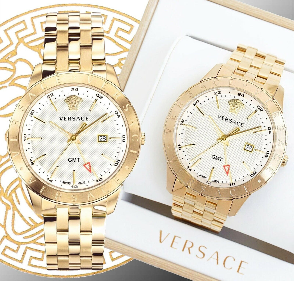Versace Univers Quartz White Dial Gold Steel Strap Watch for Men - VEBK00518