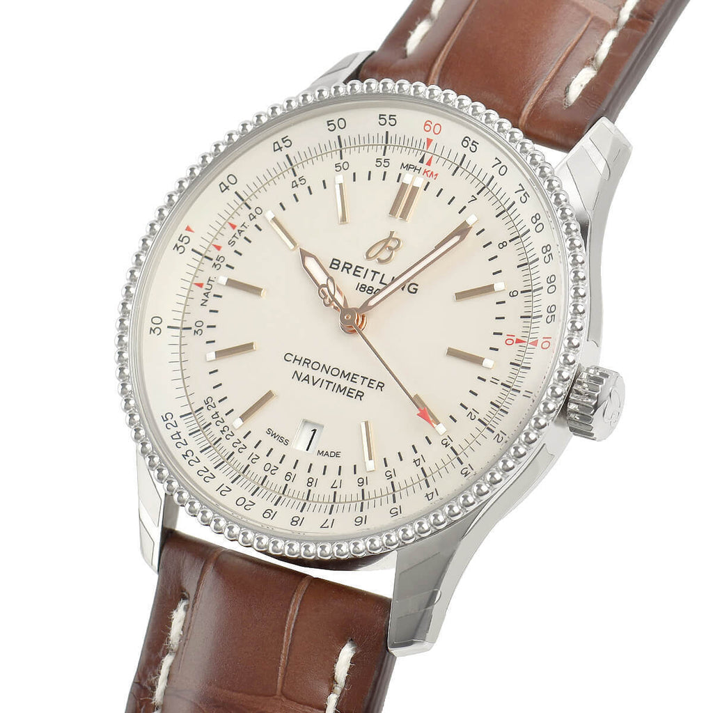Breitling Navitimer Automatic 41 White Dial Brown Leather Strap Watch for Men - A17326211G1P2