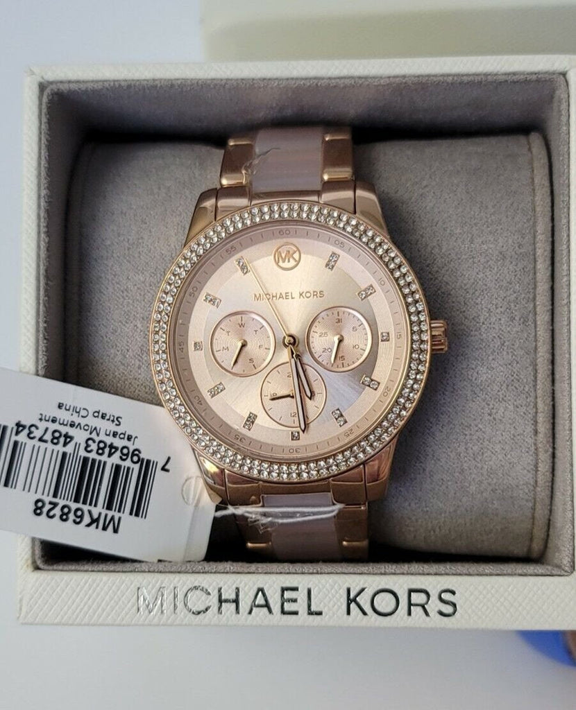 Michael Kors Tibby Chronograph Rose Gold Dial Two Tone Steel Strap Watch For Women - MK6828
