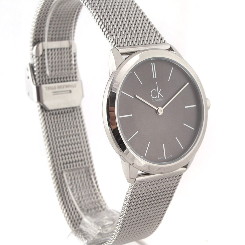 Calvin Klein Minimal Grey Dial Silver Mesh Bracelet Watch for Men - K3M22124