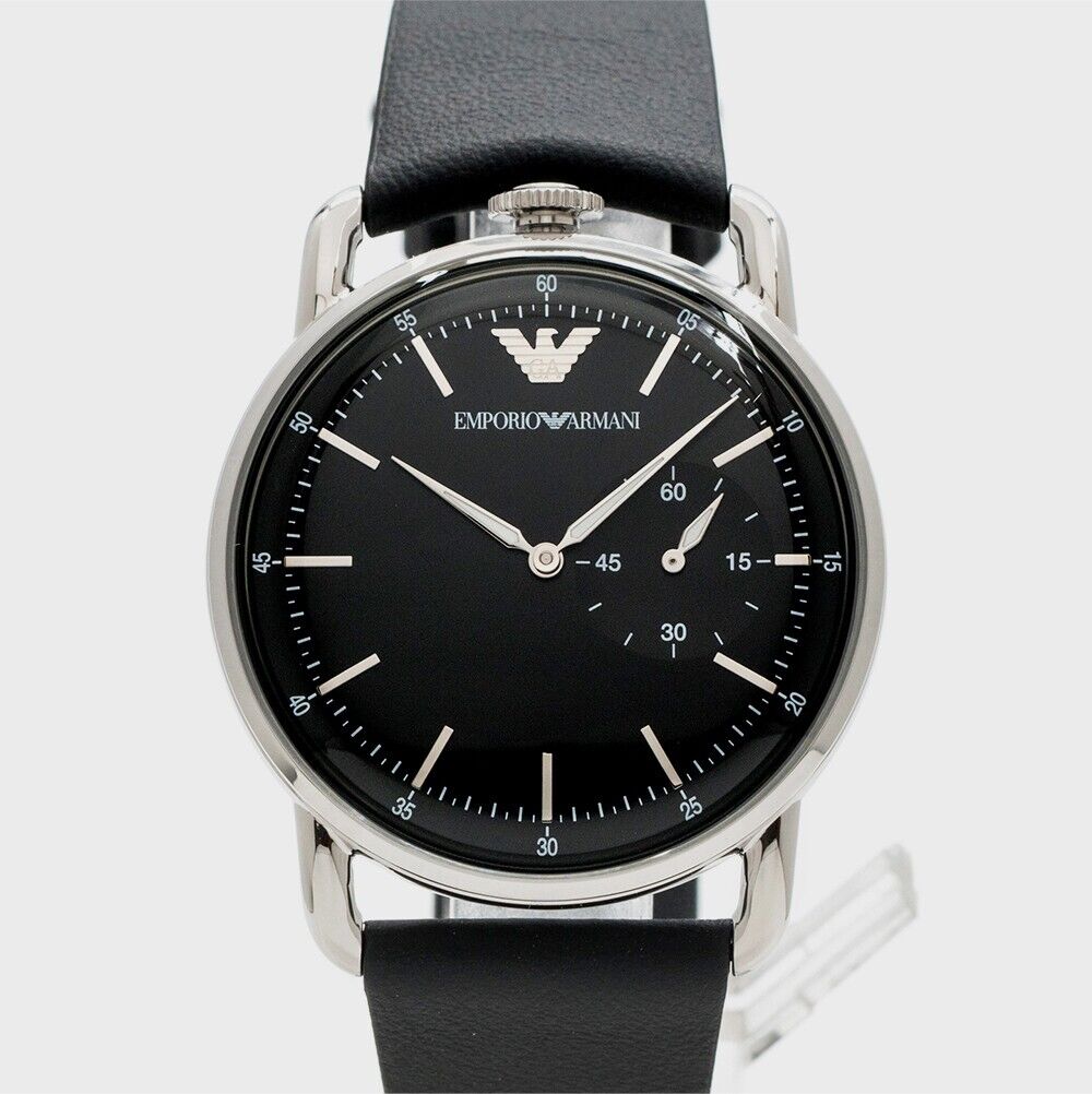 Emporio Armani Aviator Quartz Black Dial Black Leather Strap Watch For Men - AR11336