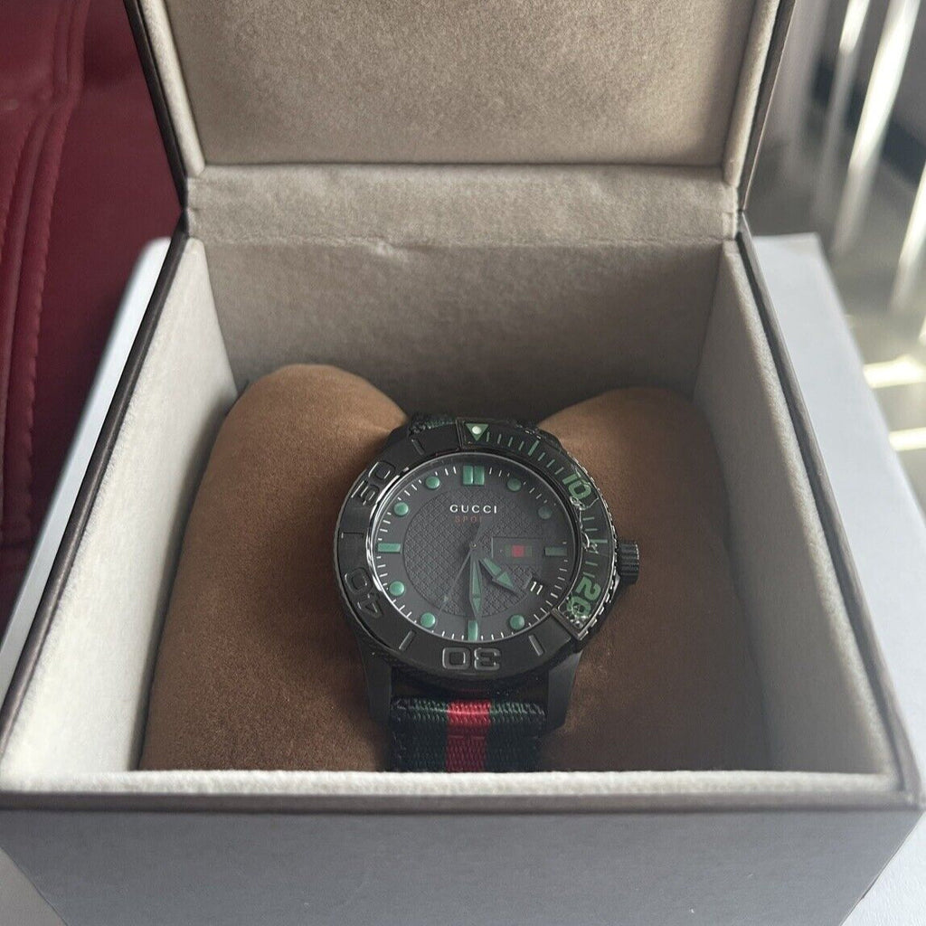 Gucci G Timeless Sport Black Dial Two Tone NATO Strap Watch For Men - YA126229