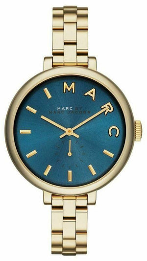 Marc Jacobs Sally Blue Dial Gold Steel Strap Watch for Women - MBM3366