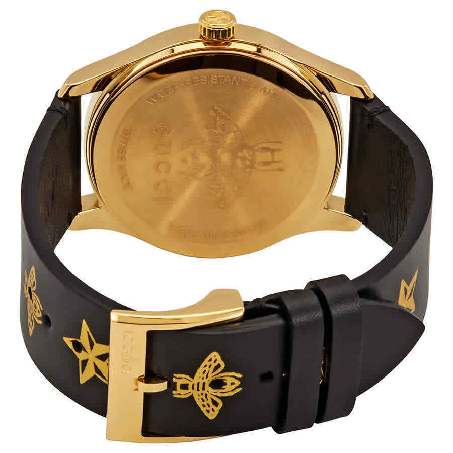 Gucci G Timeless Bee Motif Black Dial Black Leather Strap Watch For Women - YA1264055