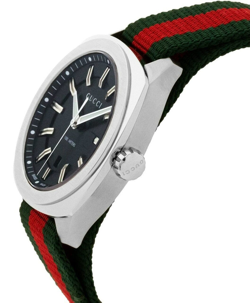 Gucci GG2570 Quartz Black Dial Green & Red Nylon Strap Watch For Men - YA142305
