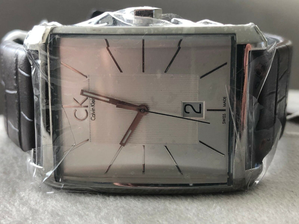 Calvin Klein Window Silver Dial Brown Leather Strap Watch for Men - K2M21126