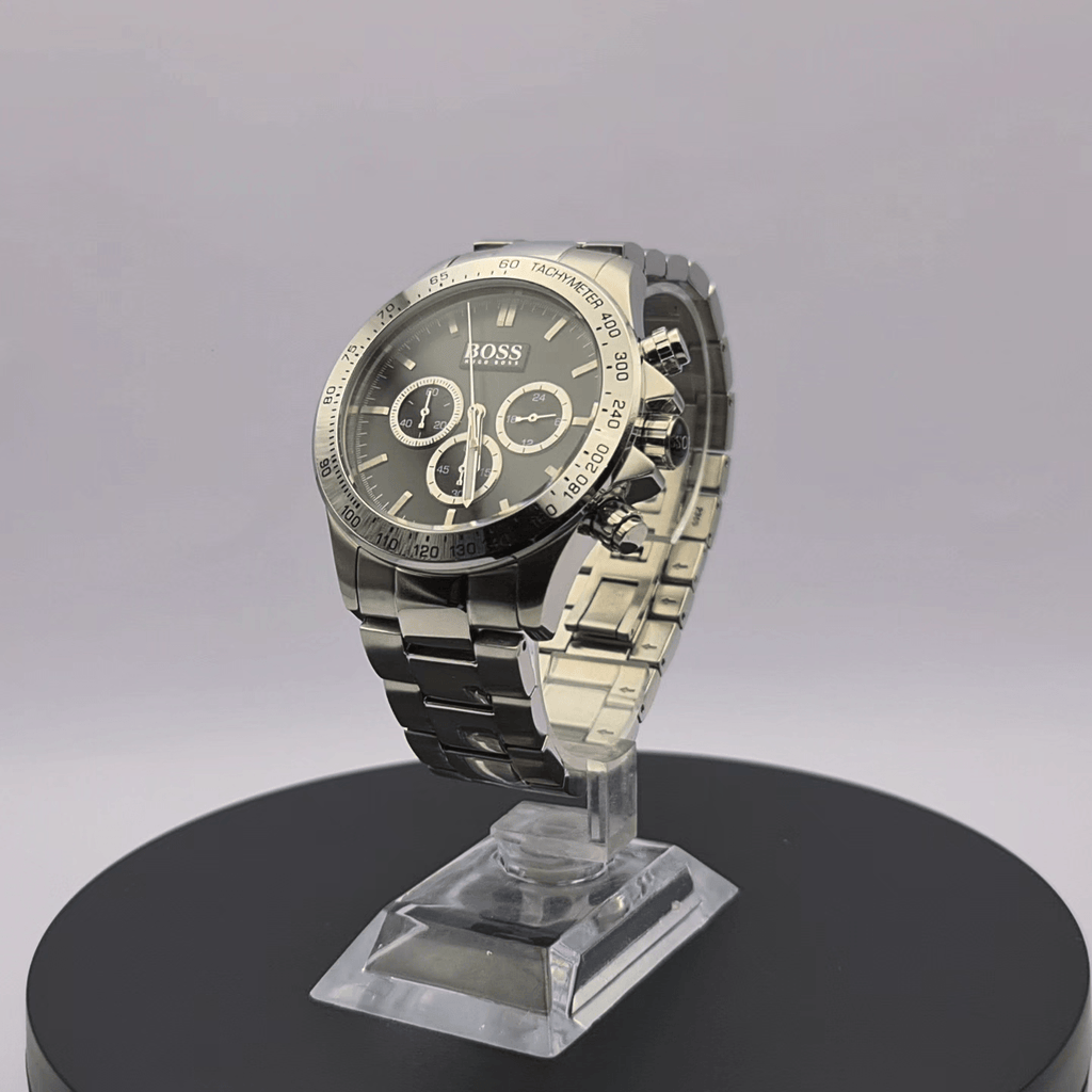 Hugo Boss Ikon Black Dial Silver Steel Strap Watch for Men - 1512965