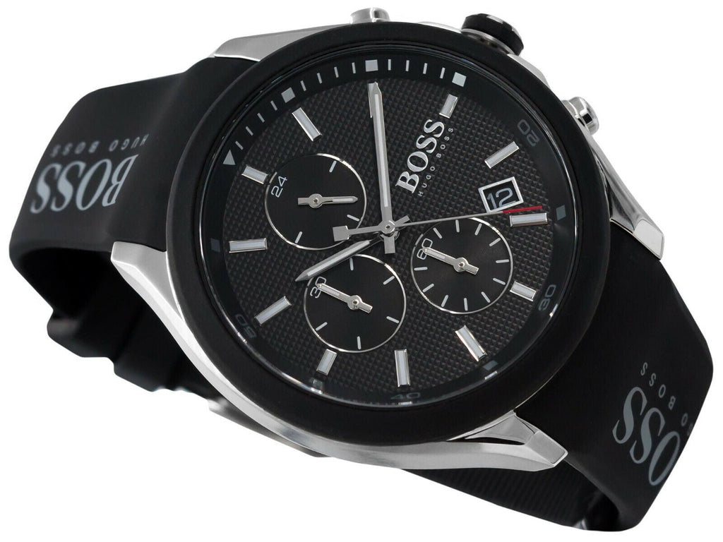 Hugo Boss Velocity Black Dial Black Leather Strap Watch for Men - 1513716
