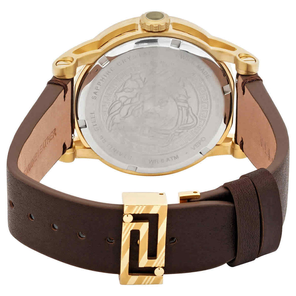 Versace Code Quartz Blue Dial Brown Leather Strap Watch For Men - VEPO00220