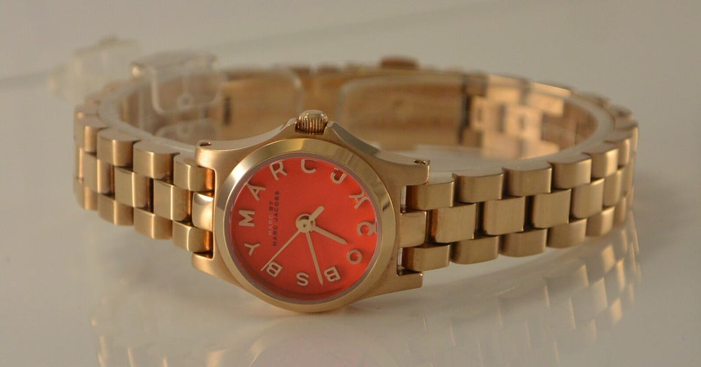 Marc Jacobs Henry Dinky Red Dial Gold Steel Strap Watch for Women - MBM3202