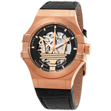 Maserati Potenza Automatic Skeleton Black Dial Black Leather Strap Watch For Men - R8821108039