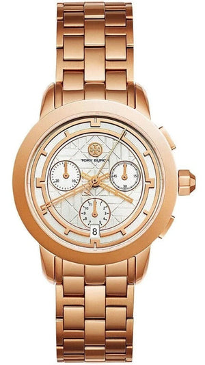 Tory Burch Classic Chronograph White Dial Rose Gold Steel Strap Watch for Women - TBW1033