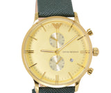 Emporio Armani Chronograph Champagne Dial Green Leather Strap Watch For Men - AR1722