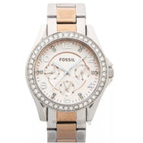 Fossil Riley Multifunction Rose Gold Dial Two Tone Steel Strap Watch for Women - ES4145