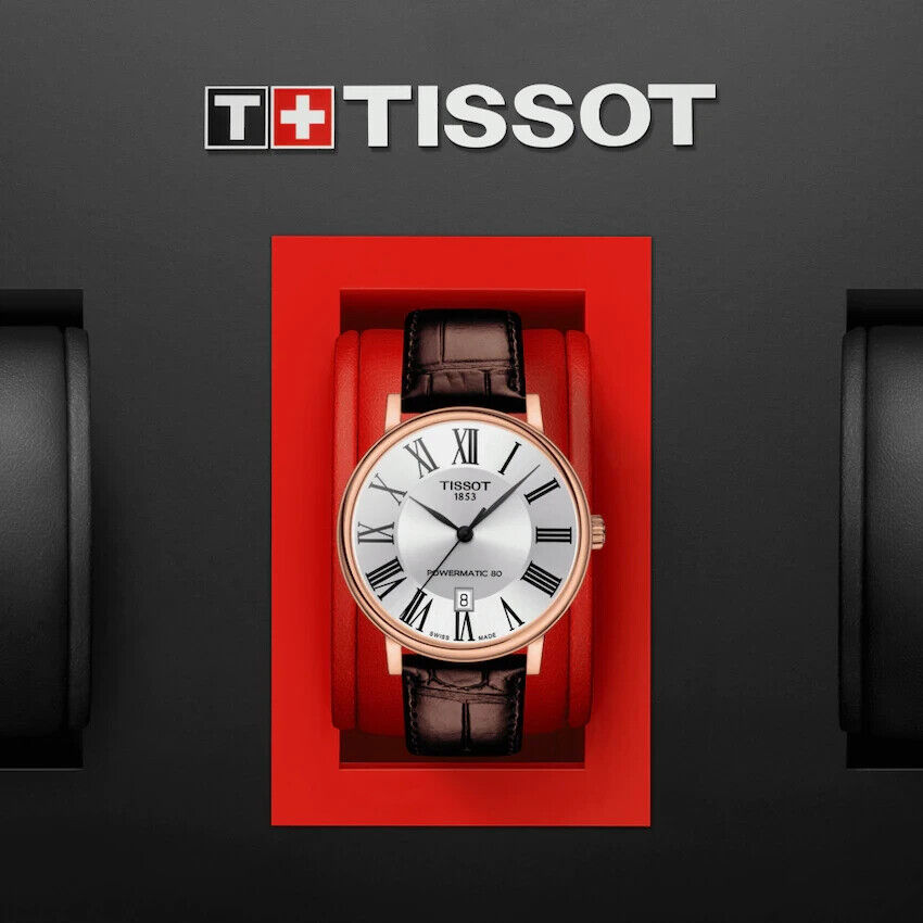 Tissot Carson Premium Powermatic 80 Silver Dial Brown Leather Strap Watch For Men - T122.407.36.033.00